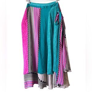 Sahiba Geometrical Striped Zig Zag Wrap Flowy Midi Skirt O/S